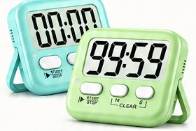 Antonki digital timers: one aqua and one green timer with large number displays and kickstands