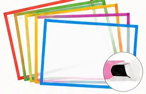 Mr. Pen dry-erase pocket sleeves: six clear sleeves with rainbow-colored borders